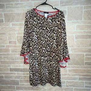 MSK Leopard/Red Trim Bell Sleeve Dress size Small.